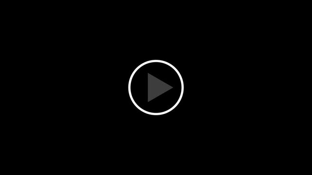 White play button icon inside circular outline on black background, media player control symbol, video playback, multimedia interface, minimal modern digital design and navigation