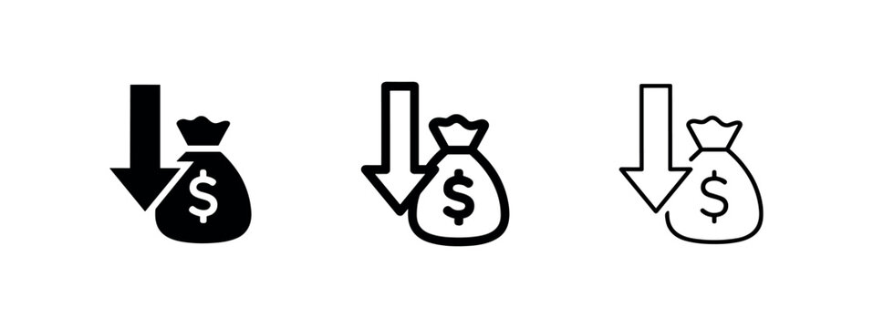 Money Bag with Downward Arrow Financial Loss Icon