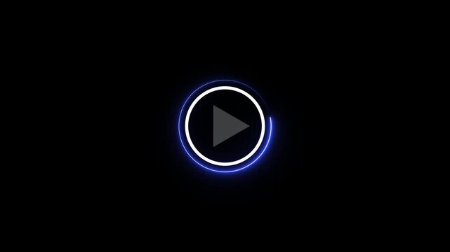 White play button icon inside circular with neon outline on black background, media player control symbol, video playback, multimedia interface, minimal modern digital design and navigation