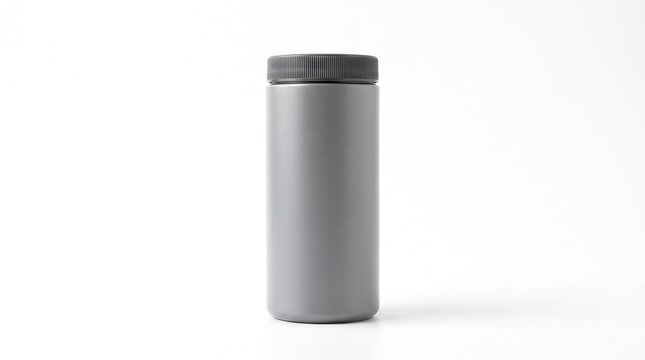 Silver cylindrical container with textured top isolated on a clean white background
