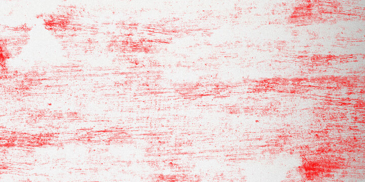 Distressed red crayon texture on white paper, horizontal wax pencil strokes, abstract grainy background for artistic overlays and creative design projects