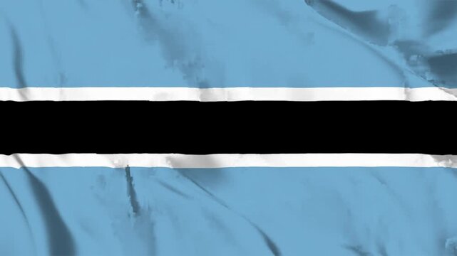Waving flag of Botswana with light blue black and white horizontal stripes fabric texture national country