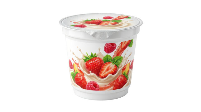 Strawberry and raspberry yogurt cup isolated on transparent background