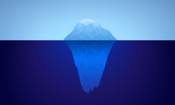 iceberg floating in the ocean showing tip above water and large mass underneath vector illustration.