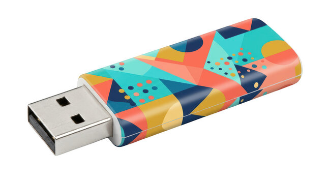 Colorful geometric pattern usb flash drive isolated on white isolated on transparent background