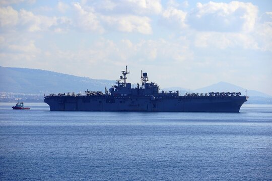 The USS Bataan amphibious assault ship and helicopter carrier, at Piraeus, Greece