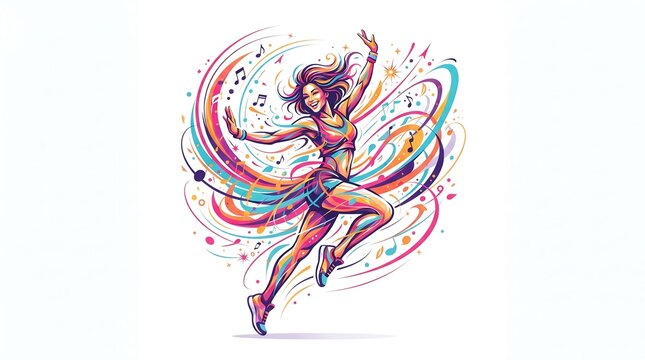 Energetic Zumba fitness woman dancer vector illustration with colors