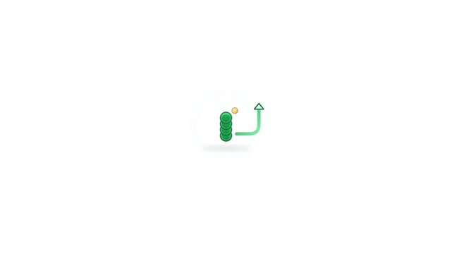 Minimalist financial growth icon with green rising arrow and gold coin representing investment profit and expense tracking