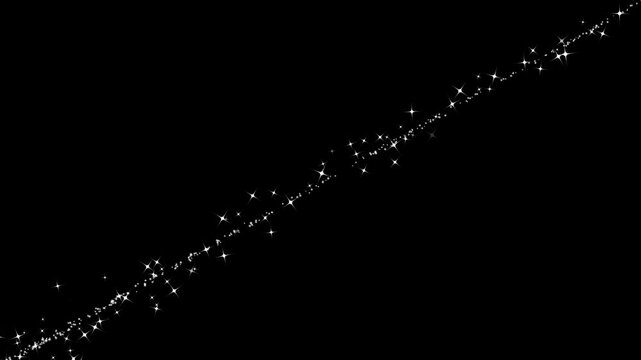 Glowing sparkle stars line animation, twinkling particles shimmer, glitter sparkle shine stars line trail, white twinkling particles animation, glowing magic sparkle line stars on black screen.4k