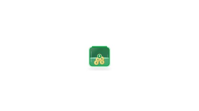 Green financial icon featuring gold dollar coins representing income, wealth accumulation, budget planning, and personal business earnings