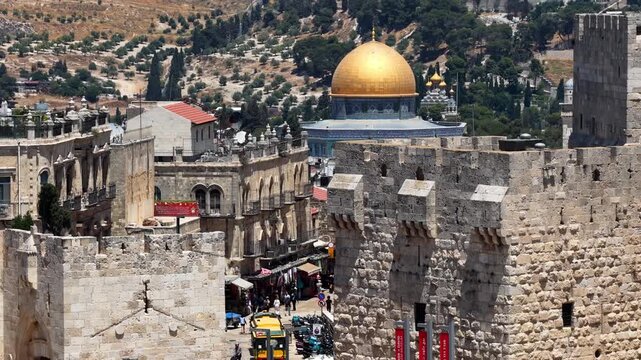 Aerial Rising View From Jaffa Gate Over Jerusalem