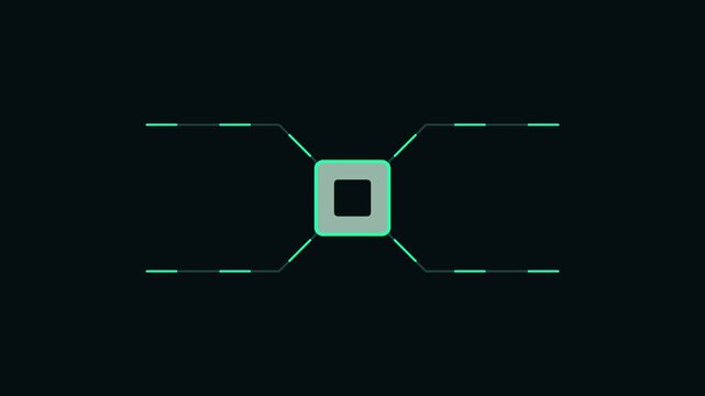 Minimalist digital hud interface with pulsing square target and data lines for futuristic tech ui animation 4k