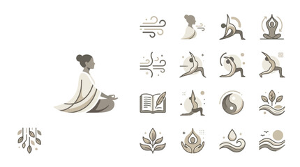 Fototapeta premium Minimalist Yoga and Meditation Icon Set for Wellness and Mindfulness Branding