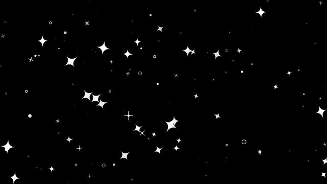 Twinkling white stars motion footage with geometric sparkles floating across a deep black background video clip