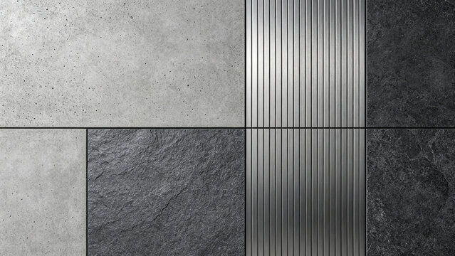 Four architectural material samples in a 2x2 grid with contrasting smooth and ribbed textures,Suitable for interior design.
