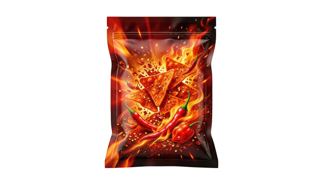 Spicy tortilla chips bag design isolated on transparent background