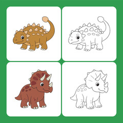 Ankylosaurs and triceratops Dinosaur Children Coloring Pages © Tingtingstudio