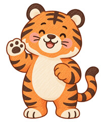 Fototapeta premium Cute Smiling Tiger Character Waving Paw Illustration