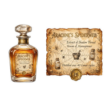 Antique Apothecary Bottle and Prescription Label Watercolor Magic Potion