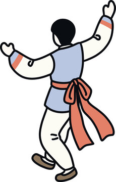 Male dancer performing Pungmulnori folk dance vector illustration, back view traditional dancer icon