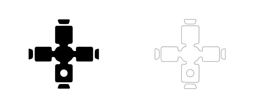 Space station docking module node vector icon filled and outline, orbital complex and space engineering symbol.