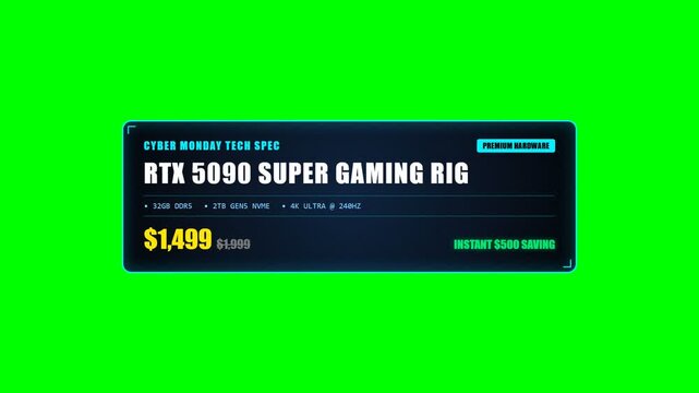 High Tech Hardware Gaming Rig Promotion Card on Green Screen