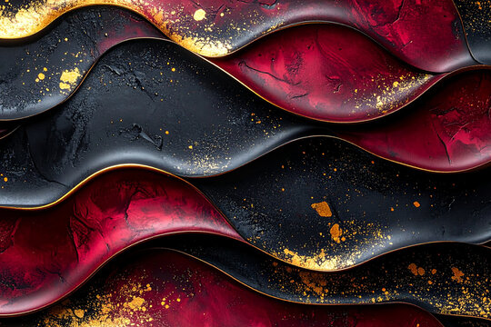 Seamless Urushi Lacquer Pattern, Traditional Japanese Maki-e Design with Gold Flecks, Burgundy and Black Background