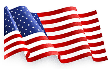 Fototapeta premium Waving american flag with textured red and blue stripes isolated on transparent background for patriotic memorial and independence day events.