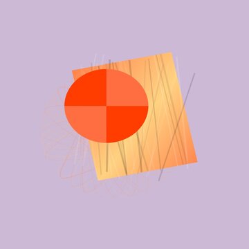 Abstract with orange quadrant circle, tilted square, and thin lines