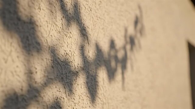 Tree Shadows Moving Across Textured Wall, Creating a Subtle Animated Pattern. Gentle Shifting Light and Shadow Effect.