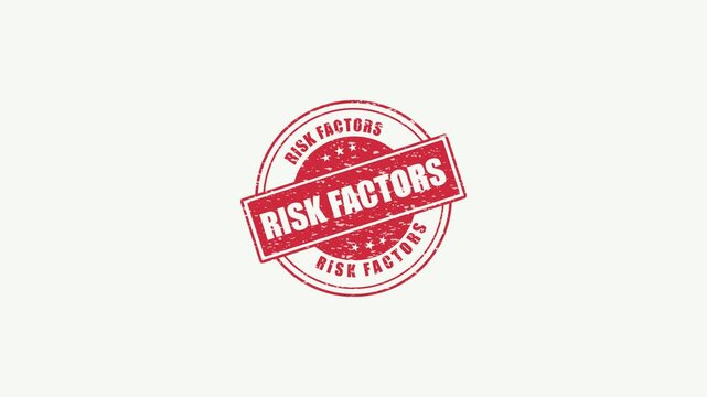 Red distressed rubber stamp with the words Risk Factors isolated on a white background animation
