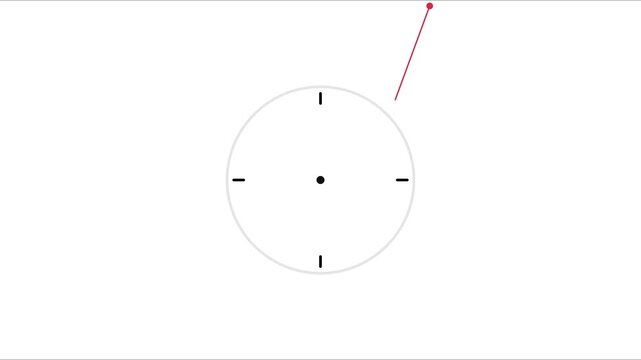Minimalist clock animation with red second hand rotating on 4k white background, for time management, and countdown concepts