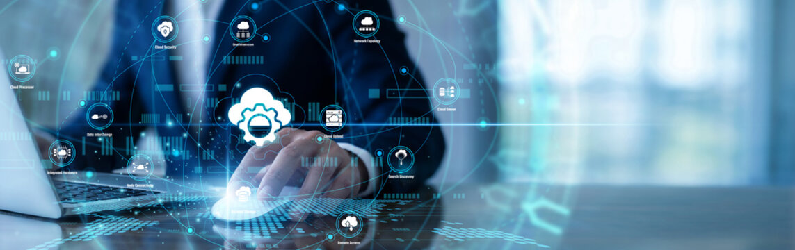 Cloud engineer working on laptop using Platform as a Service to host scalable web apps. Efficient deployment of code simplifies infrastructure needs, enabling faster product development cycles.