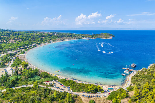 Aerial view of Paliouri Xenia Beach, Kassandra, Halkidiki, Greece