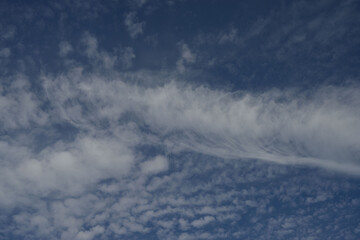 Obraz premium Zarte Federwolken (Cirrus) ziehen über den blauen Himmel.