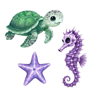 Underwater Halloween watercolor fish set