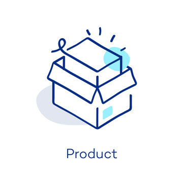 Linear product icon in isometric view, featuring a decorative curved line with a colorful accent. Symbol representing receive, release, delivery and gift.
