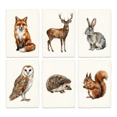 Fototapeta premium Watercolor Woodland Animals Set Painted Texture