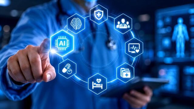 AI-Powered Healthcare Technology and Digital Medical Innovation Concept with Holographic Interface