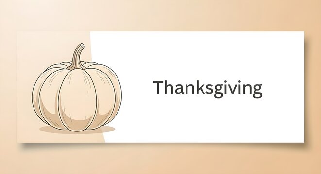 Minimalist thanksgiving banner featuring a handdrawn pumpkin illustration on a soft beige and white background, perfect for seasonal holiday social media posts and web headers