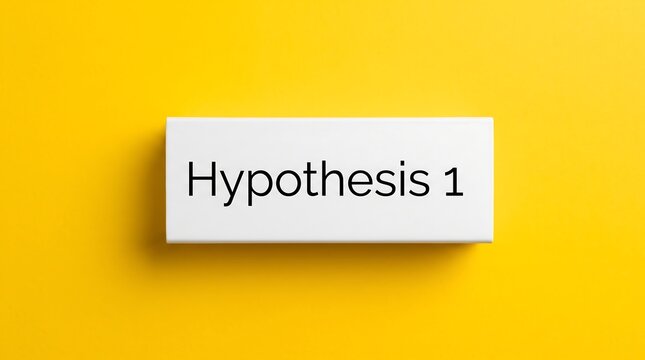 Hypothesis 1 text on white block, scientific research concept on yellow background, academic theory and business testing presentation