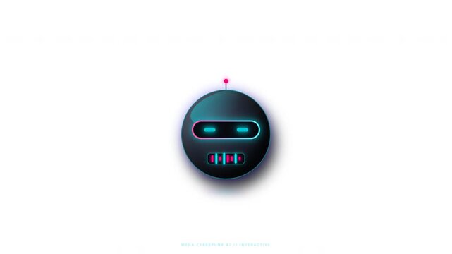 Futuristic robot head icons with glowing blue eyes on white background