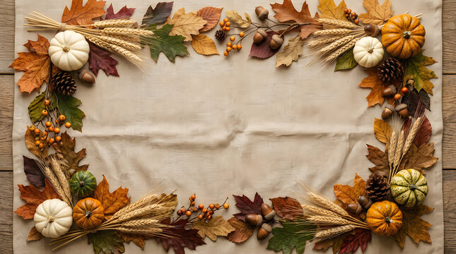 Autumn leaves and pumpkins decorative border frame