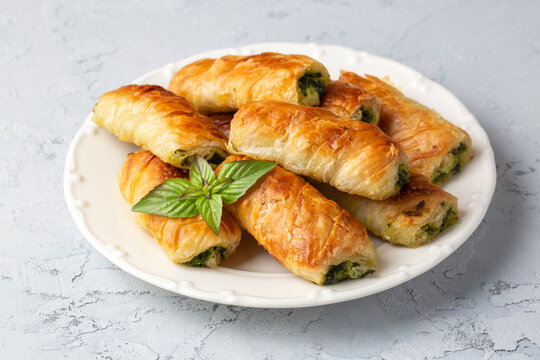 Turkish Tepsi Boregi, Round Borek, Tray pastry (Turkish name; rulo borek - sigara boregi)