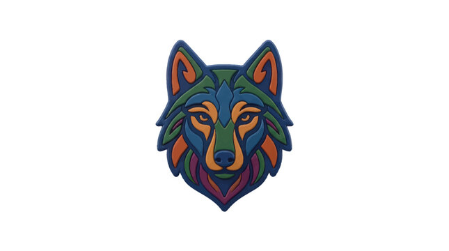 Colorful wolf head patch with geometric patterns