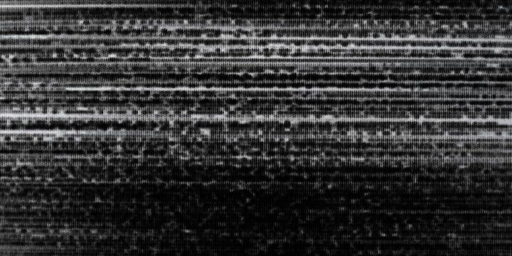 Glitch texture background with analog static noise, distorted black and white television signal, grainy monochrome overlay for video editing