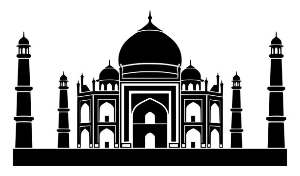 Taj Mahal Monument Iconic Black Silhouette Landmark Vector Illustration