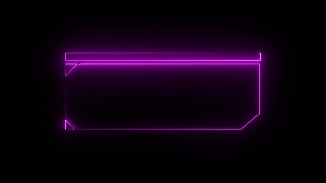Neon frame elements trace pink glowing lines across dark displays. Motion graphics production packages incorporate this neon frame asset. Digital neon frame borders glow.4k animation video