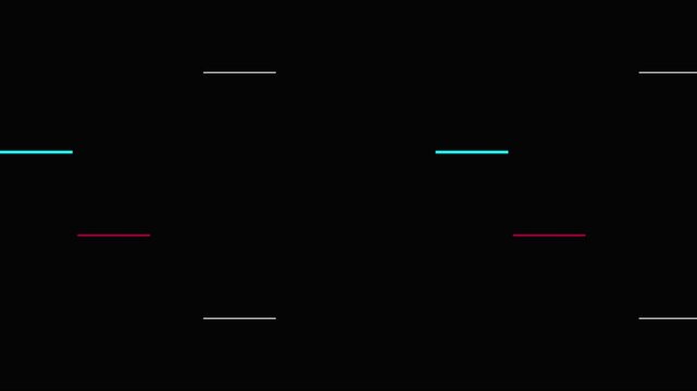 Minimalist digital glitch hud interface with dynamic glowing lines and abstract motion on animation 4k black background