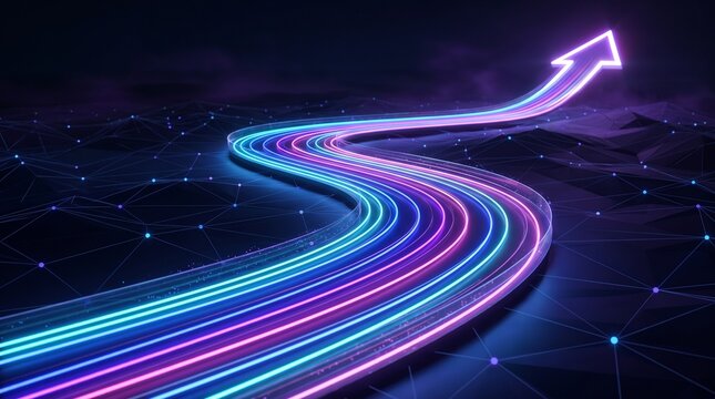 Future Journey and Strategic Path Concept with Colorful Winding Road Representing Transformation, Direction, Progress and New Opportunities